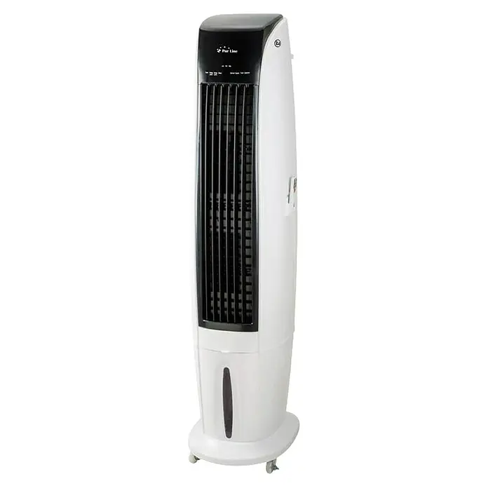 Purline Rafy Climatizador evaporativo 170 - Blanco, Altura: 170 cm, Potencia frigorífica: 350 W, Tamaño de la estancia: 55 m² - Un elegante ventilador de torre blanco con rejilla negra y controles digitales. Perfecto para mantenerse fresco en verano.