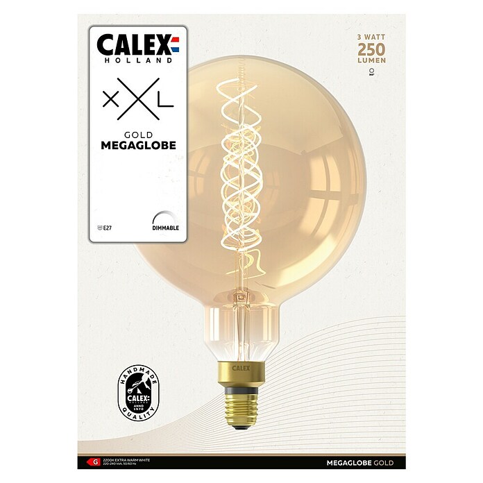 Calex Ledlichtbron XXL Globe G200 Goud (3 W, Levensduur: 15.000 u) | BAUHAUS