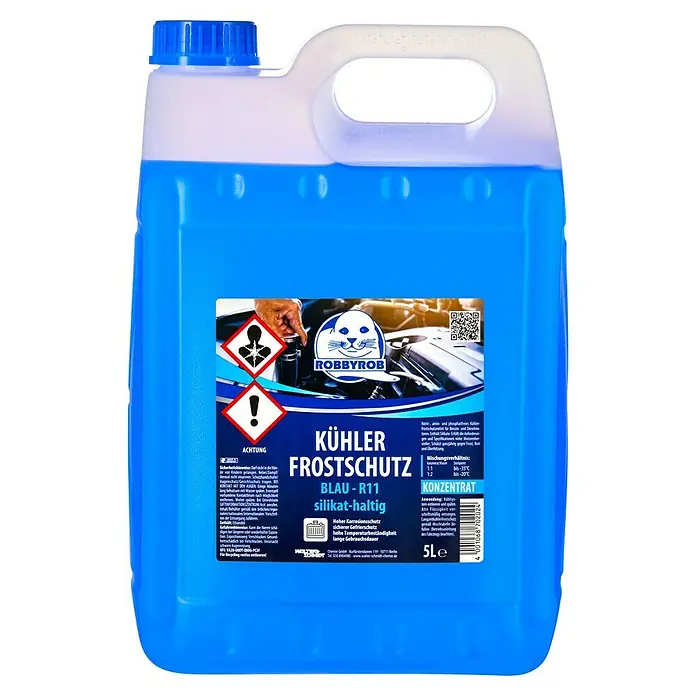Robbyrob Kühlerfrostschutz - 5 l, -39 °C - Produktbild von Kühler Frostschutz Blau-R11, einem silikathaltigen Konzentrat für zuverlässigen Frostschutz und lange Lebensdauer.