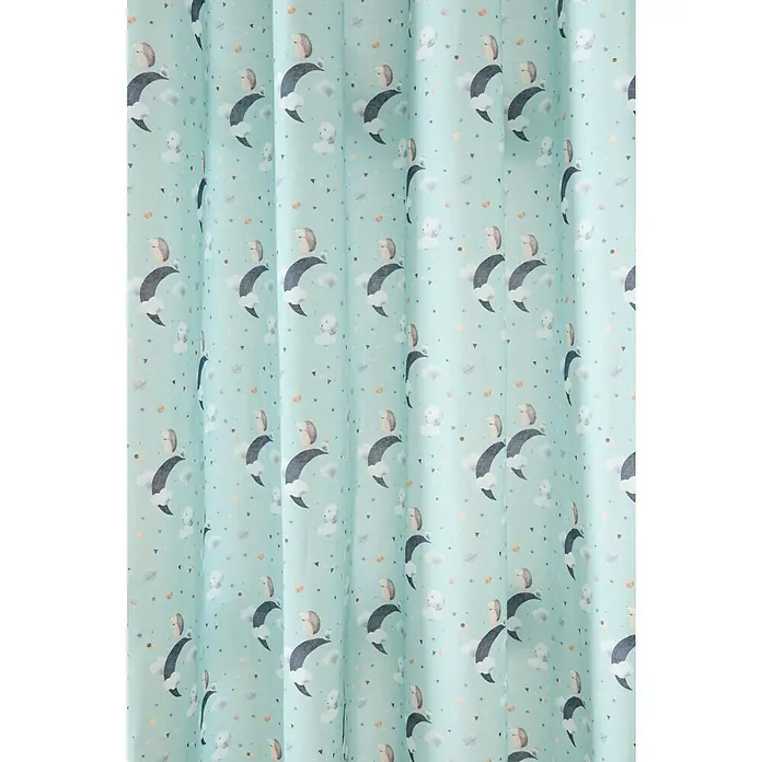 Cortina con ollaos Erizo - An x Al: 140 x 260 cm, Azul, Poliéster - Primer plano de una cortina de habitación infantil con un estampado de búho y luna. Los colores suaves y un diseño bonito la hacen perfecta para una habitación infantil.