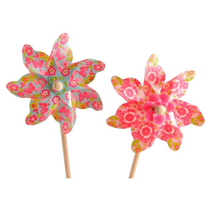 Windmühle (Länge: 74 cm, Durchmesser: 30 cm, Rosa/Grün/Türkis, Blumen und Schmetterlinge) | BAUHAUS