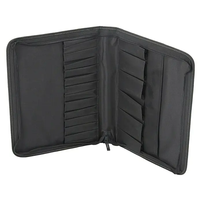 Hepco & Becker Werkzeugtasche Polytex 5807 - Polyester - Die geöffnete, schwarze Mappe bietet zahlreiche Fächer zur Aufbewahrung. Ideal für Künstlerbedarf oder Büroutensilien. Mit Reißverschluss.