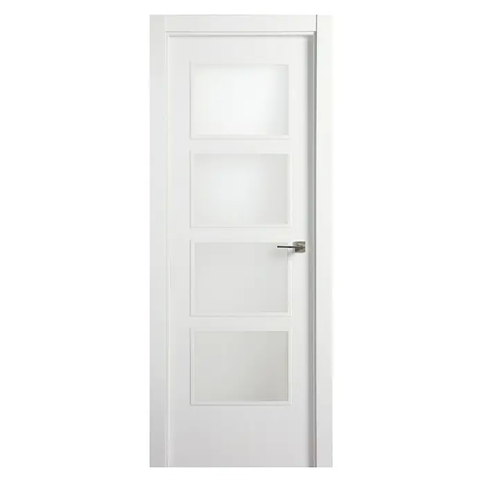 Solid Elements Puerta acristalada KNP - 62,5 x 203 cm, Izquierda, Blanco - Elegante puerta interior blanca con cuatro paneles cuadrados de vidrio esmerilado y una manija moderna. Ideal para un hogar luminoso y elegante.