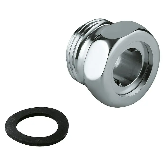 Grohe Verschraubung - ¾″, Verchromt - Ein Chrom-Brausearm-Adapter mit einer schwarzen Dichtung, der ein solides, sicheres Duschsystem gewährleistet.