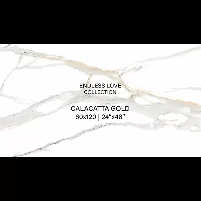 Feinsteinzeugfliese Calacatta Gold - 60 x 120 cm, Stärke: 9 mm, Weiß/Grau/Gold, Hochglänzend - ENDLESS LOVE Collection by Floor Italia ceramiche | Design: Calacatta Gold