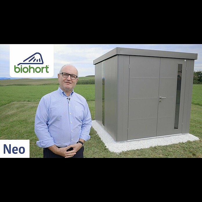 Biohort Neo Gerätehaus 2B (Außenbreite inkl. Dachüberstand: 236 cm, Außentiefe inkl. Dachüberstand: 236 cm, Stahl, Dunkelgrau Metallic, Doppeltür) | BAUHAUS