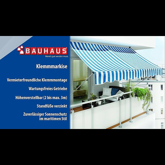 Sunfun Klemmmarkise (Anthrazit, Breite: 2,5 m, Ausfall: 1,3 m) | BAUHAUS