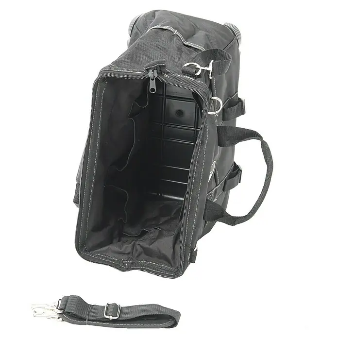 Hepco & Becker Werkzeugtasche Polytex 5853 - Polyester, L x B x H: 230 x 440 x 320 mm - Offene schwarze Werkzeugtasche mit Tragegriff und Schultergurt, ideal für Handwerker und Heimwerker zur Aufbewahrung von Werkzeugen.