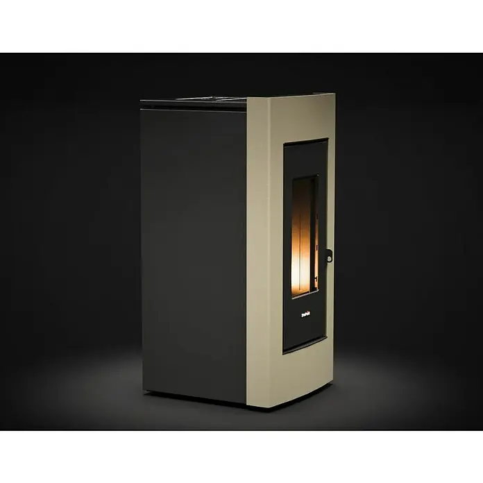 FreePoint Estufa de pellets Go - 10,5 kW, Volumen de calefacción: 84 m³ - 294 m³, Negro y bronce - Elegante diseño de estufa de pellets.