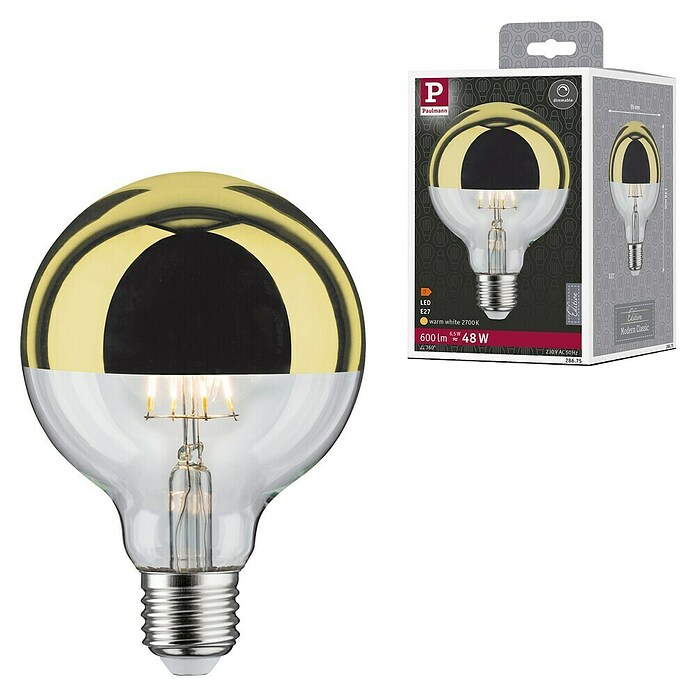 Paulmann Bombilla LED (E27, Blanco cálido, Claro / Oro, G95, Brillante)
