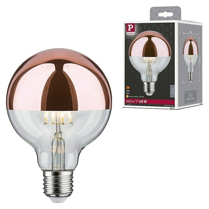 Paulmann Bombilla LED (E27, Blanco cálido, Claro/Cobre, G95, Brillante)