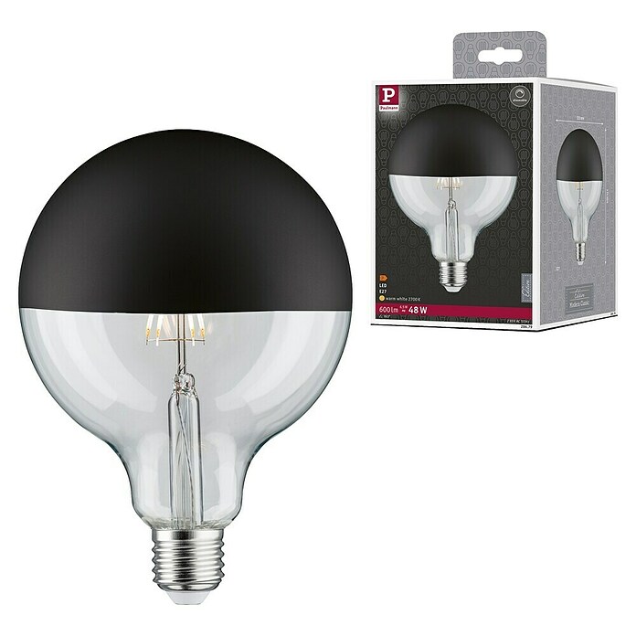 Paulmann Bombilla LED (E27, Blanco cálido, Claro/Negro, G125, Mate)