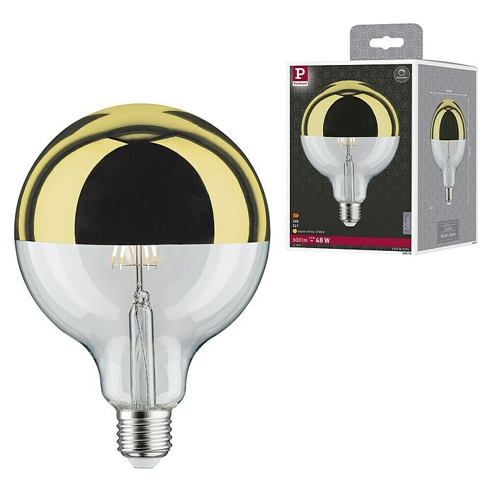 Paulmann Bombilla LED (E27, Blanco cálido, Claro / Oro, G125, Brillante)