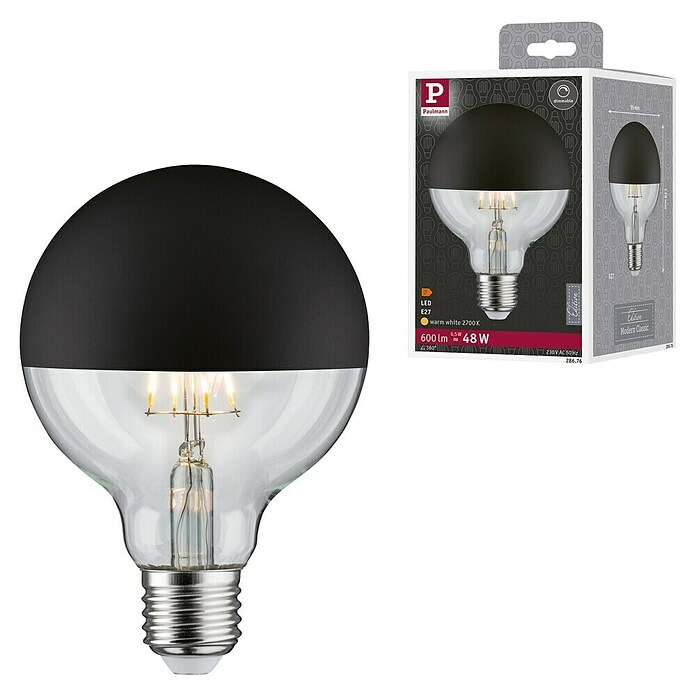 Paulmann Bombilla LED (E27, Blanco cálido, Claro/Negro, G95, Mate)