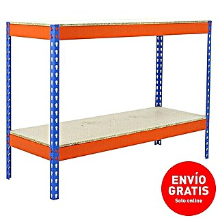 Simonrack Ecoforte Estantería para cargas pesadas Chipboard (Al x An x Pr: 90 x 120 x 45 cm, Capacidad de carga por balda: 400 kg, Número de baldas: 2 ud., Inserción, Azul/Naranja)