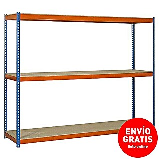 Simonrack Ecoforte Estantería para cargas pesadas Chipboard (Al x An x Pr: 200 x 180 x 60 cm, Capacidad de carga por balda: 400 kg, Número de baldas: 3 ud., Inserción, Azul/Naranja)