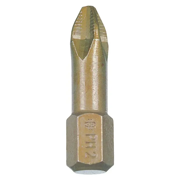 Connex Set de puntas COXT973046 - 3 pzs. - Primer plano de una punta de destornillador Phillips PH2, una herramienta de metal esencial para tareas de atornillado.\n