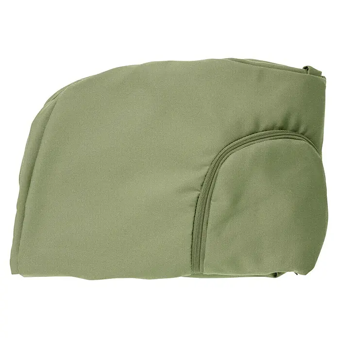 Amazonas Hängesessel Globo Chair - L x B x H: 69 x 118 x 121 cm, Natur/Grün - Nahaufnahme einer olivgrünen Wickeltasche mit Reißverschlussfach. Die Tasche ist weich und ideal zum Verstauen von Babyutensilien.