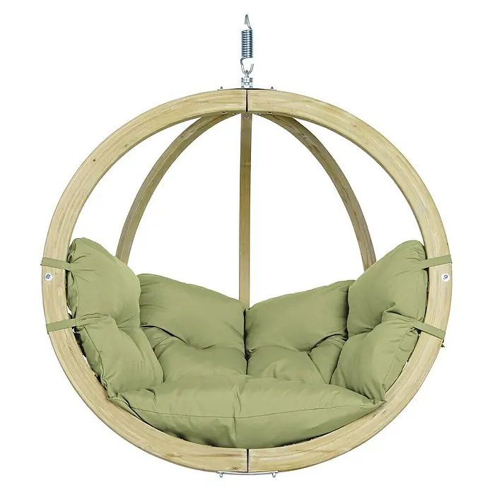 Amazonas Hängesessel Globo Chair - L x B x H: 69 x 118 x 121 cm, Natur/Grün - Hängesessel aus Holz mit bequemen, olivgrünen Kissen für entspannte Stunden im Garten oder auf der Terrasse. Stilvolles Design für den Außenbereich.
