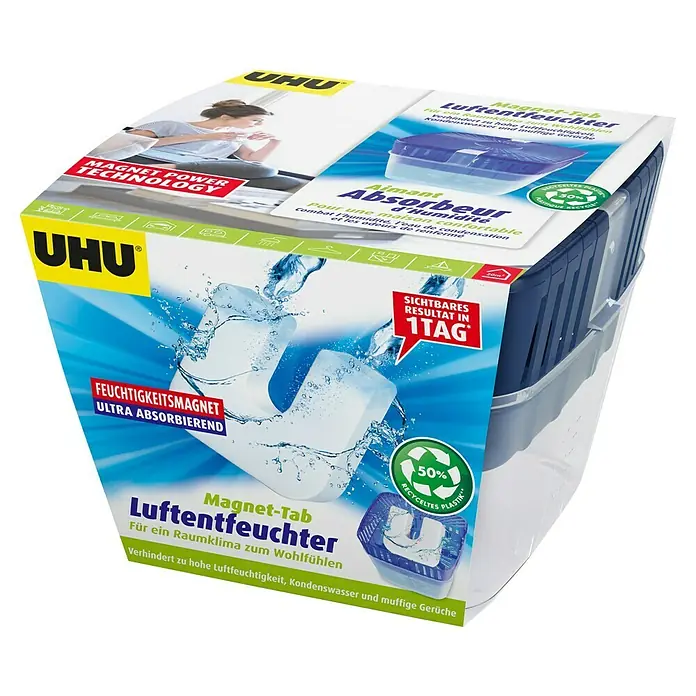 UHU Luftentfeuchter Magnet-Tab - 1 Stk. x 450 g - Luftentfeuchter von UHU mit Magnet-Technologie zur Reduzierung von hoher Luftfeuchtigkeit, Kondenswasser und Gerüchen für ein angenehmes Raumklima.