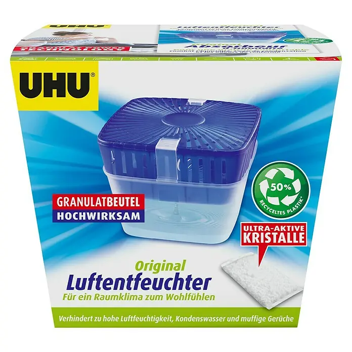 UHU Luftentfeuchter Originalpack - 450 g - UHU Luftentfeuchter: Original Luftentfeuchter zur Reduzierung der Luftfeuchtigkeit, für ein angenehmes Raumklima und Wohlbefinden.