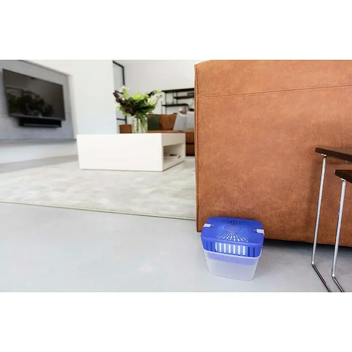 UHU Luftentfeuchter Originalpack - 450 g - Luftentfeuchter mit blauem Deckel und transparentem Behälter zur Feuchtigkeitskontrolle im Haus.