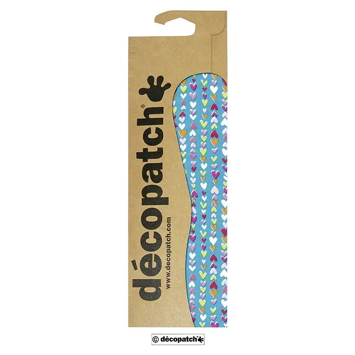 Décopatch Papel decorativo Corazones - Azul, 3 ud., 40 x 30 cm - Paquete de producto Decopatch con un patrón de corazones azules, ideal para proyectos de manualidades creativas y decoración DIY.