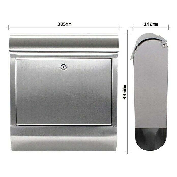 Rottner Stenski poštni nabiralnik Rondello  (Do x Š x V: 14 cm x 38,5 cm x 43,5 mm, Nerjavno jeklo, Srebrna) | 1347 - Briefkästen/Zeitungsboxen Metall | AAHE - Briefkästen/Zeitungsboxen | AAH - Sicherheit | AA - Eisenwaren | A - Eisenwaren | BAUHAUS