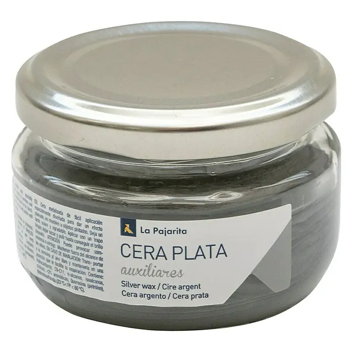 La Pajarita Cera decorativa Sólida Metalizada - Plateado, 75 ml, Satinado - Cera de plata La Pajarita para muebles y objetos. Proporciona un acabado metálico con fácil aplicación y protección duradera.