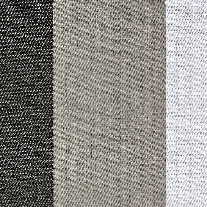 Alfombra de vinilo Living Stripes - Gris, 90 x 60 cm - Primer plano de un tejido a rayas en negro, gris y blanco, que revela una textura fina y un tejido diagonal.