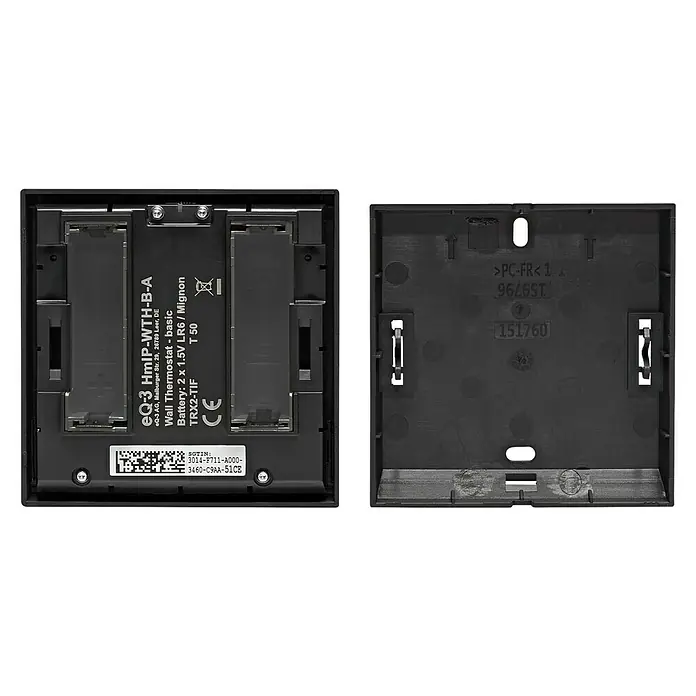 Homematic IP Funk-Raumthermostat HmIP-WTH-B - Anthrazit, Batteriebetrieben, 22 x 85 x 85 mm - Abbildung des eQ-3 HmIP-WTH-B-A Wandthermostats zur Temperaturregelung im Haus.