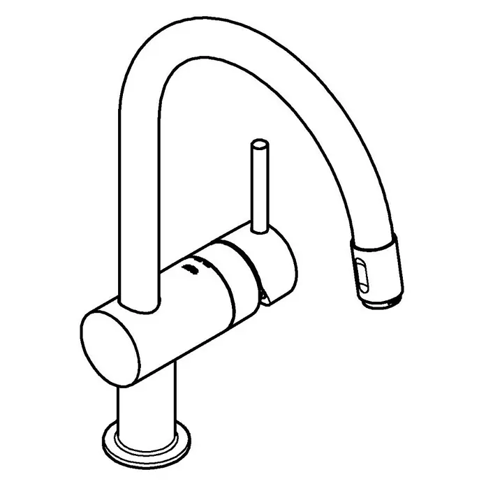 Grohe Spültischarmatur Minta - C-Auslauf, Chrom, Glänzend, Ausziehbar - Illustration einer modernen Küchenarmatur mit schlankem Design und hohem Auslauf, ideal für jede moderne Küche.
