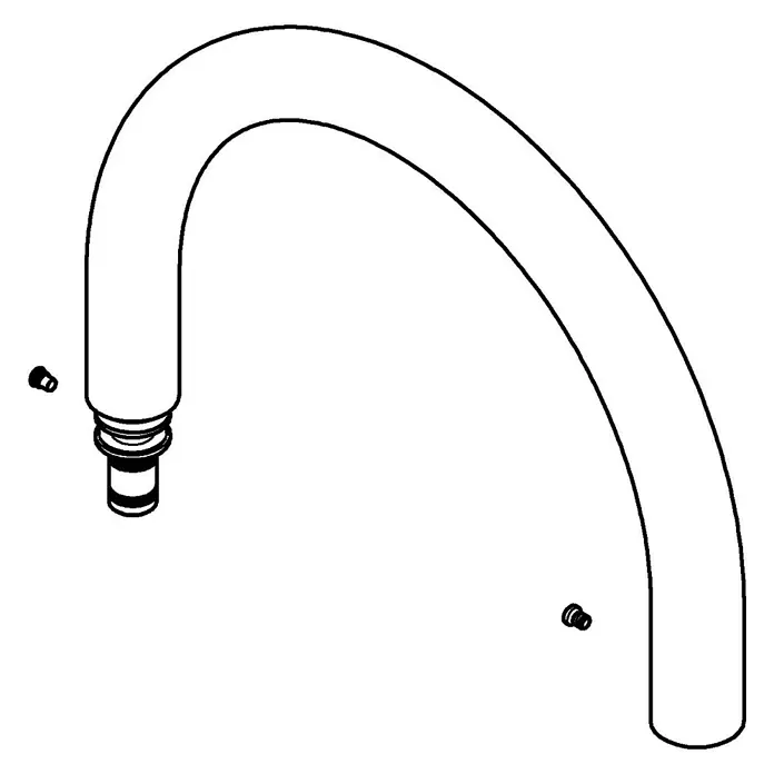 Grohe Essence Schlauchauslauf GrohFlex - Orange, Silikon - Schematische Darstellung eines gebogenen Wasserhahn-Auslaufs mit zugehörigen Schrauben. Ideal für Küchen- oder Badarmaturen.