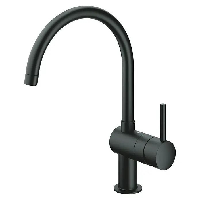 Grohe Spültischarmatur Minta - C-Auslauf, Velvet Black, Matt, Schwenkbar - Schwarze Küchenarmatur mit geschwungenem Auslauf und Einhebelmischer für moderne Küchen. Elegantes Design und hohe Funktionalität vereint.