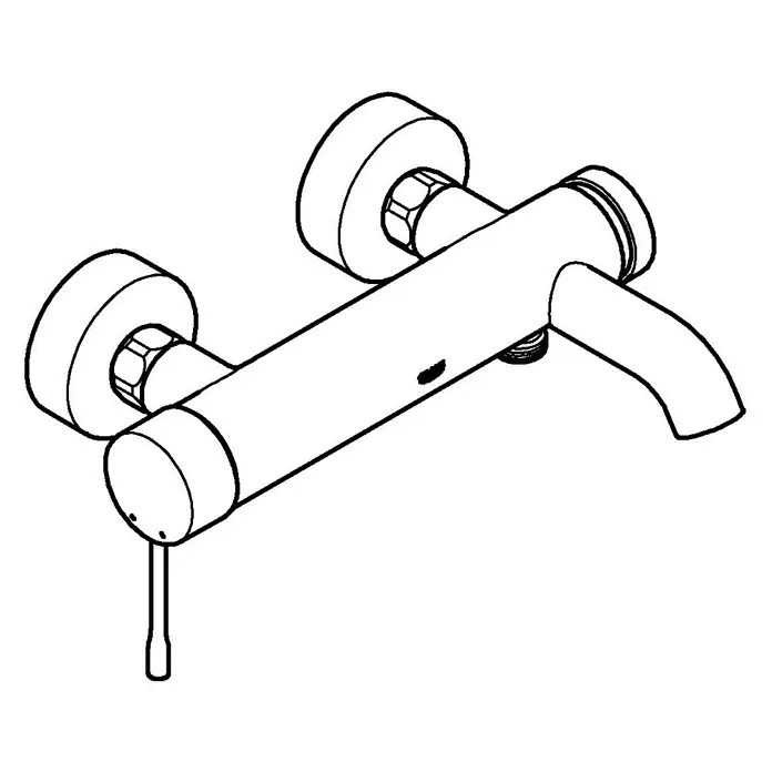 Grohe Essence Badewannenarmatur - Ausladung Armatur: 193 mm, Cool Sunrise, Glänzend - Schwarz-weiße Illustration einer modernen Armatur für das Badezimmer, die an der Wand montiert wird und einen Einhebelmischer hat.