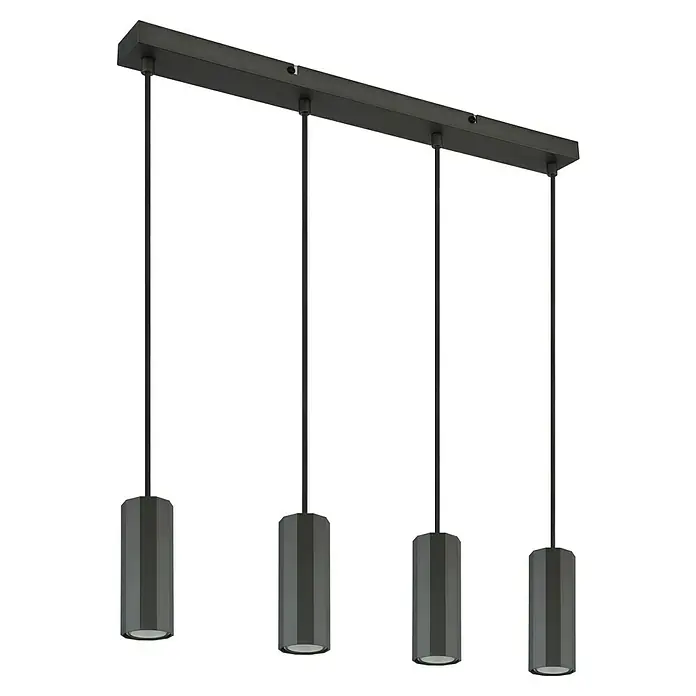 Globo James Pendelleuchte - 25 W, L x B x H: 61 x 6 x 120 cm, Grau matt - Moderne Pendelleuchte mit vier grauen Zylindern, ideal für Esszimmer oder Kücheninseln, die ein stilvolles Ambiente schafft.