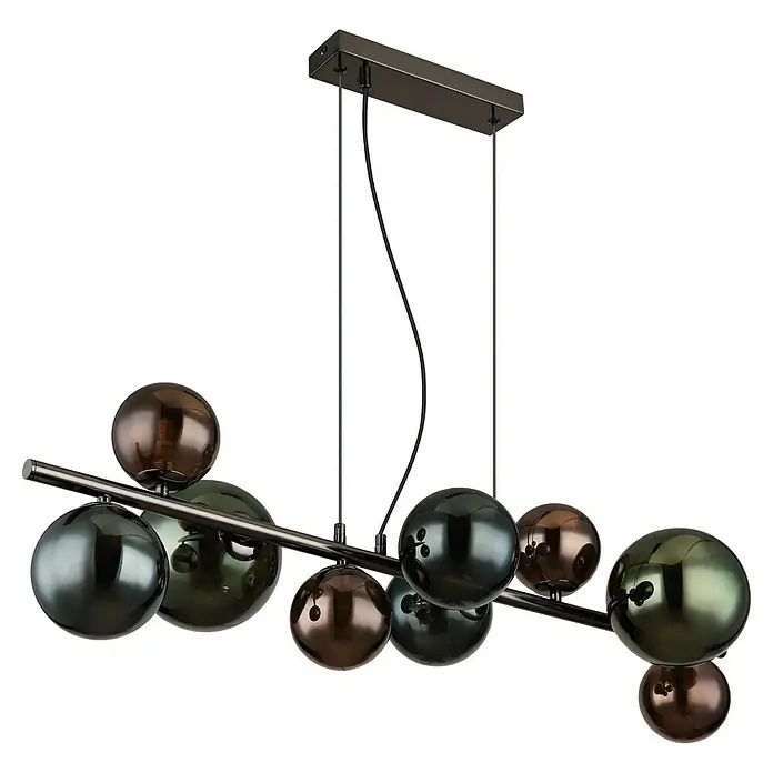 Globo Riha LED-Pendelleuchte - 3,5 W, L x B x H: 86 x 36 x 120 cm, Rauch, Grau matt - Moderne Hängeleuchte mit bunten Glaskugeln und Metallrahmen für eine stilvolle Beleuchtung im Raum.