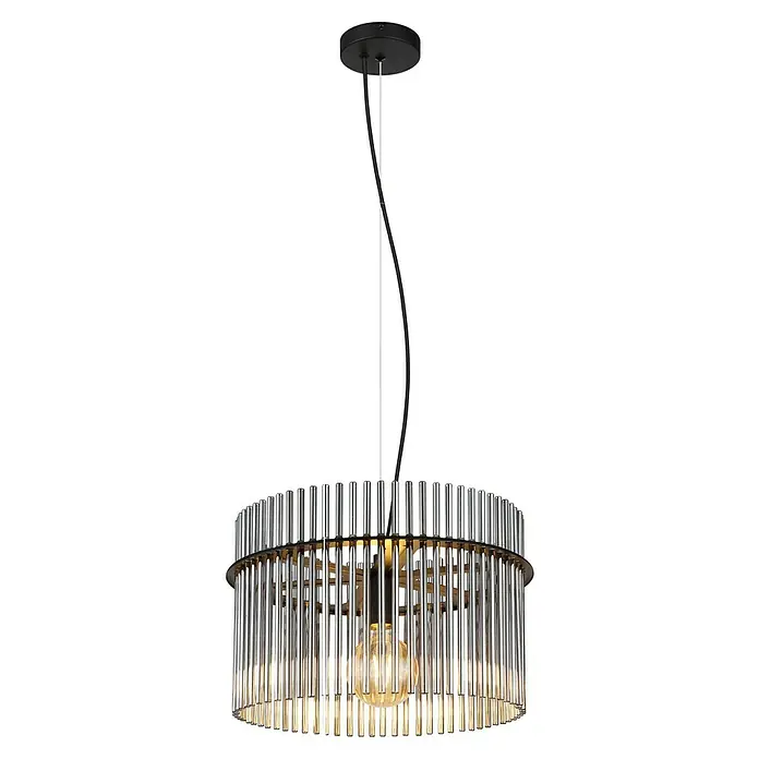 Globo Gorley LED-Pendelleuchte rund - 60 W, Ø x H: 40 x 150 cm, Rauch, Schwarz matt - Elegante Hängeleuchte mit zylindrischen Kristallelementen, die ein warmes Licht erzeugt und eine stilvolle Atmosphäre schafft. Perfekt für moderne Wohnräume.
