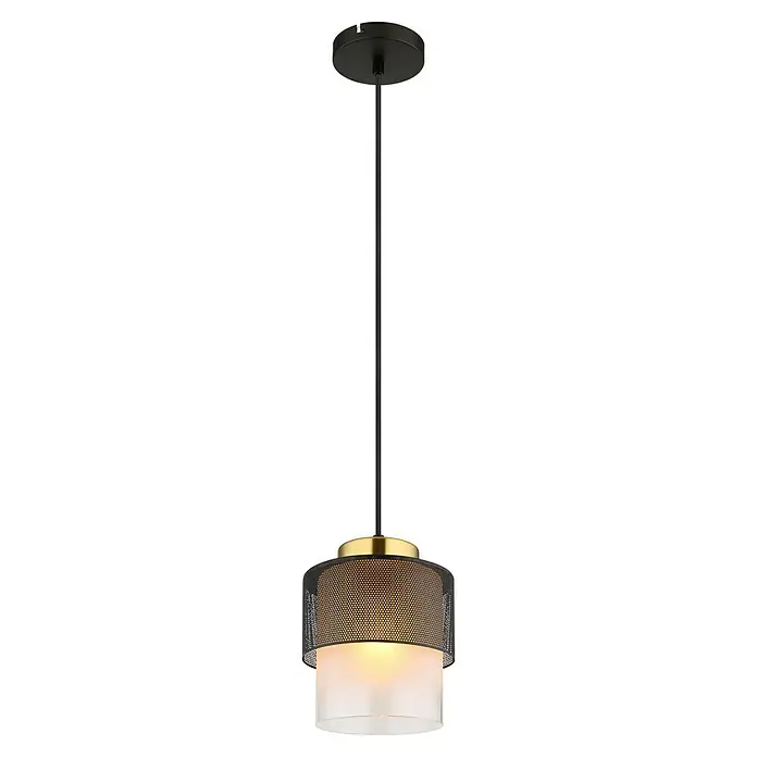 Globo Pendelleuchte Olga - 60 W, Ø x H: 18 x 120 cm, Rauch, Schwarz matt - Moderne Pendelleuchte mit schwarzem Metallschirm und mattiertem Glasdiffusor für stilvolle Beleuchtung im Raum.