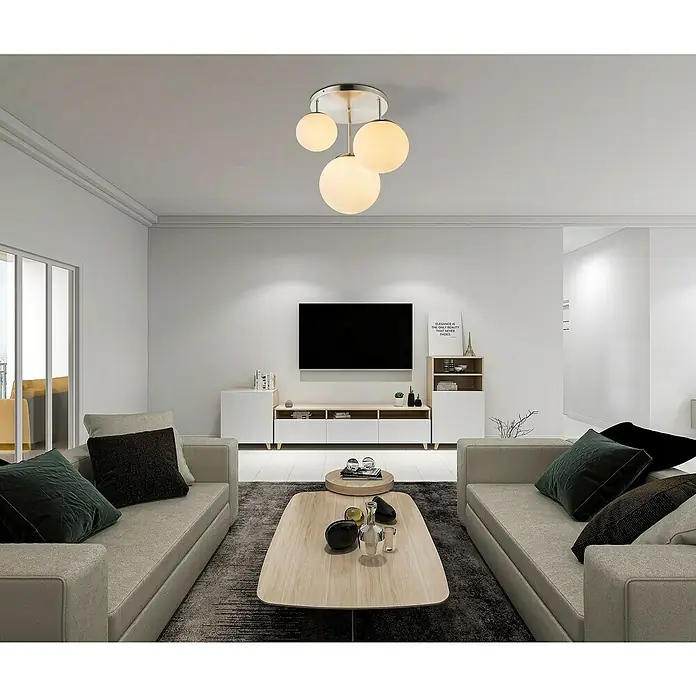 Globo Joel Pendelleuchte - 60 W, Ø x H: 25 x 44 cm, Nickel matt, Weiß opal - Moderne Deckenleuchte mit runden Lampenschirmen, die ein helles und einladendes Licht verbreitet. Stilvolles Design für jeden Wohnraum.
