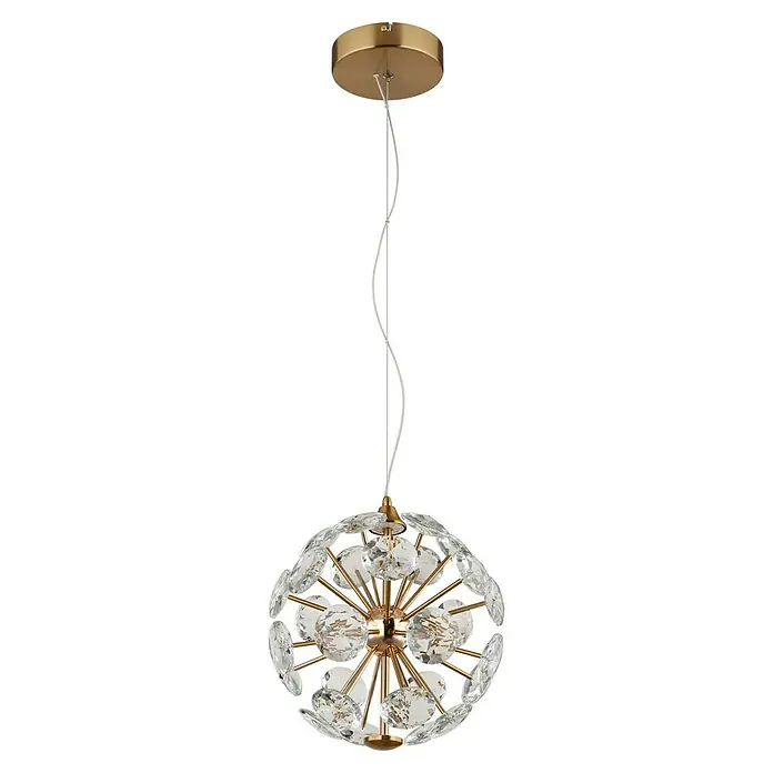 Globo Virina LED-Pendelleuchte rund - 16 W, Ø x H: 28 x 150 cm, Klar, Gold - Elegante Deckenleuchte mit goldenen Akzenten und funkelnden Kristallen. Ein luxuriöses Highlight für jeden Raum.
