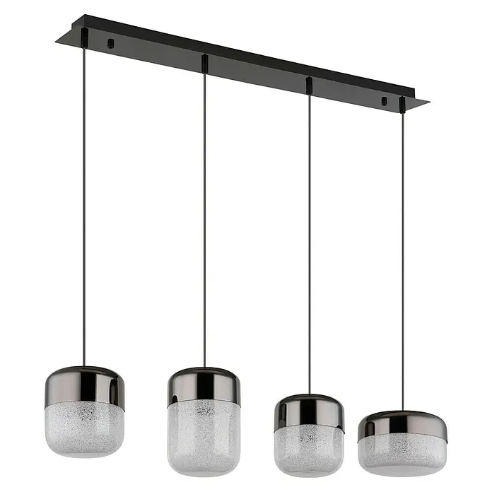 Globo Cristallica LED-Pendelleuchte - 40 W, L x B x H: 99 x 20 x 150 cm, Klar, Graphit matt - Elegante Pendelleuchte mit vier Lampen in Schwarz und Weiß. Perfekt für moderne Wohnräume und Esszimmer.
