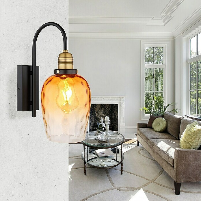 Globo Salvy Zidna svjetiljka  (60 W, Ø x V: 15 x 35 cm, Crna, Jantar) | BAUHAUS