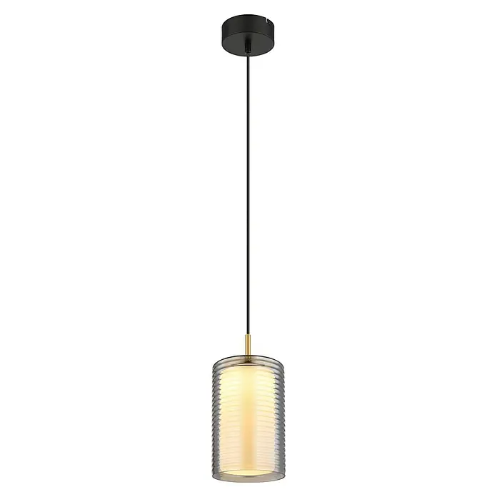 Globo LED-Pendelleuchte Lampigna - 10 W, Ø x H: 18 x 150 cm, Weiß opal, Schwarz matt - Eine stilvolle Pendelleuchte mit geripptem Glasdiffusor und schwarzer Aufhängung für moderne Innenräume.