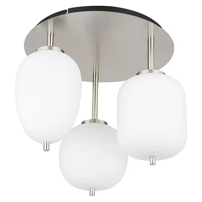 Globo Deckenleuchte Blacky I - 40 W, Ø x H: 100 x 36 cm, Weiß, Nickel matt - Deckenleuchte mit drei weißen Glaskugeln und gebürsteter Nickelbasis für eine moderne Beleuchtung in jedem Raum.