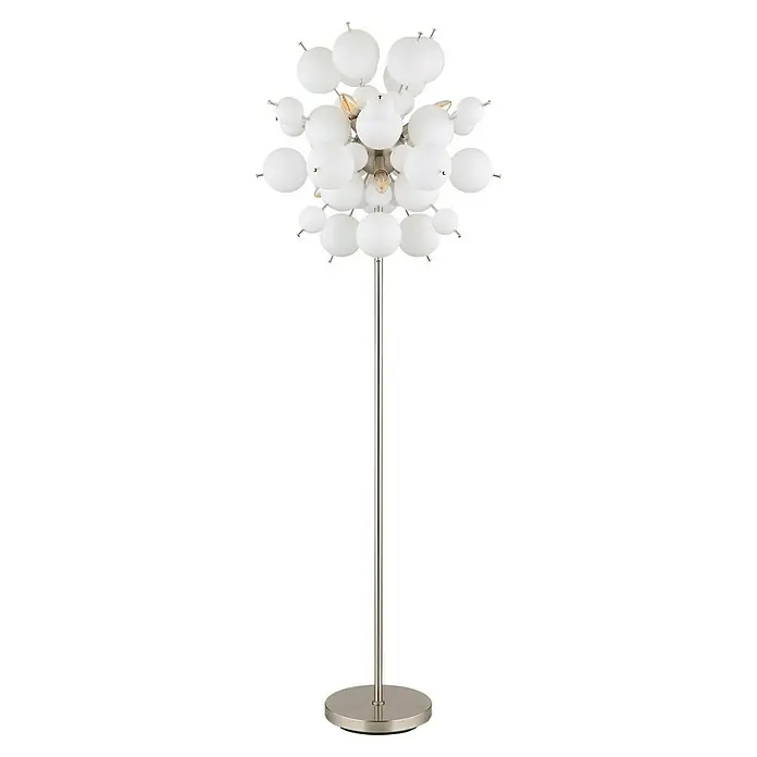 Globo Udo Stehleuchte - 25 W, Höhe: 155 cm, Nickel matt, Weiß opal - Elegante Stehlampe mit kugelförmigem Lampenschirm und schlankem, silberfarbenem Ständer. Modernes Design für stilvolle Beleuchtung.
