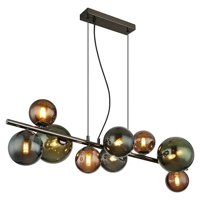 Globo Riha LED-Pendelleuchte - 3,5 W, L x B x H: 86 x 36 x 120 cm, Rauch, Grau matt - Moderne Hängeleuchte mit mehreren Glaskugeln in Braun- und Grautönen, die ein warmes und stimmungsvolles Licht erzeugen. Ideal für Ess- oder Wohnzimmer.