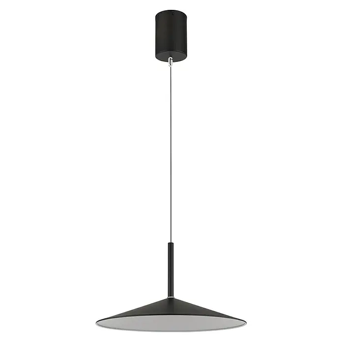 Globo LED-Pendelleuchte rund Lampone - 28 W, Ø x H: 48 x 150 cm, Schwarz matt - Elegante schwarze Pendelleuchte mit einer schlanken Stange und einem breiten Lampenschirm, ideal für moderne Interieurs.