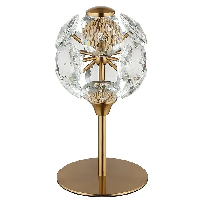 Globo Virina LED-Tischleuchte rund - Ø x H: 15 x 26,5 cm, Goldfarben, Klar - Elegante Tischleuchte mit goldenem Fuß und einem Schirm aus klaren Kristallen, die ein luxuriöses Ambiente schafft.