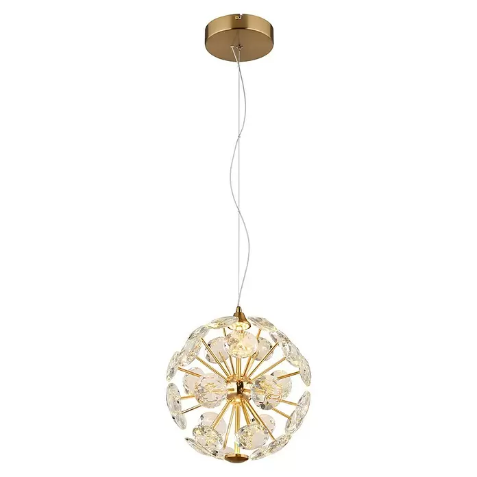 Globo Virina LED-Pendelleuchte rund - 16 W, Ø x H: 28 x 150 cm, Klar, Gold - Goldene Pendelleuchte aus Metall mit klaren, facettierten Kristallen in sphärischem Design.